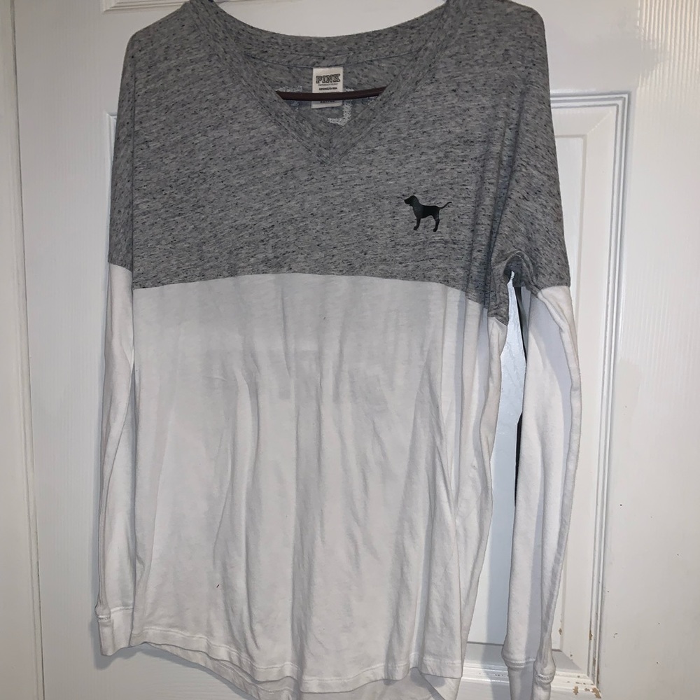 Pink VS grey and white long sleeve